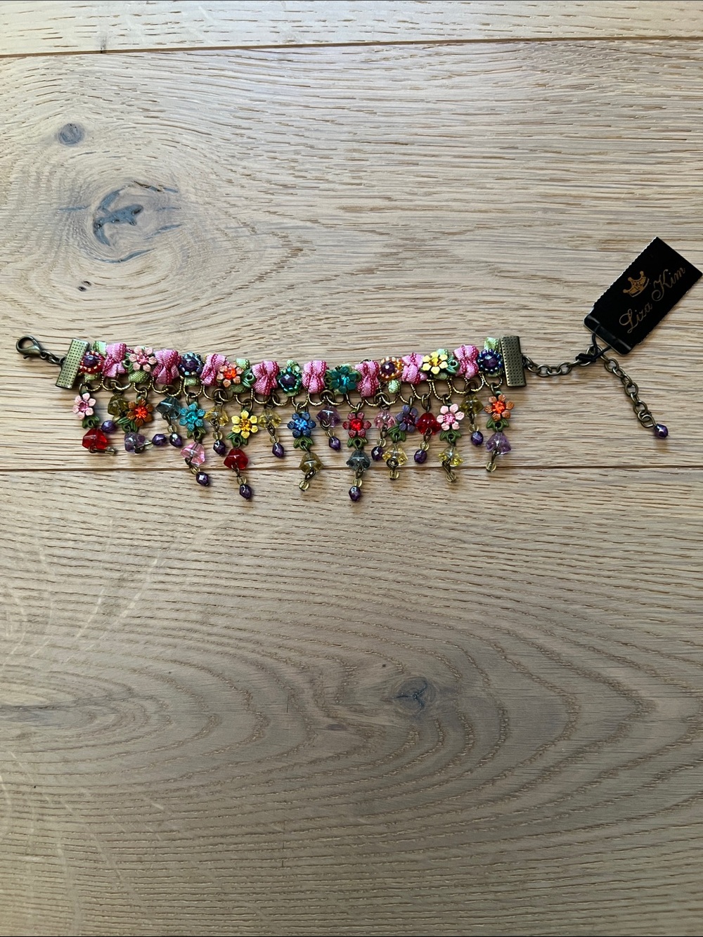 Vintage Lisa Kim Multicolor Floral Charm Bracelet